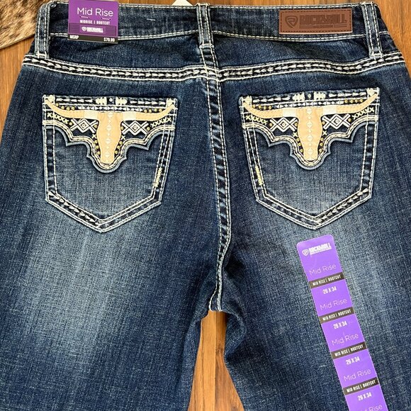 Rock & Roll Denim Mid Rise Bootcut Longhorn Women's Western Jeans (26x34) NEW - Picture 8 of 13